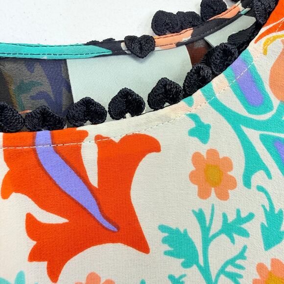 Anthropologie MAEVE Silk Folkart Blouse 4 Kimono Sleeve Floral Mixed Print Boho - Picture 7 of 11